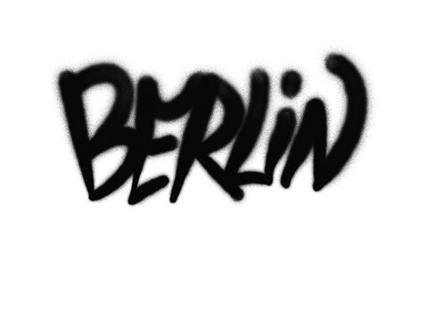 graffiti Berlin word sprayed in black over white