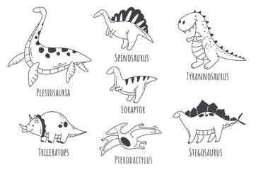 Dinosaurs animal type name line art concept vector design graphic illustration element © Irina