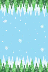 Hand drawn Christmas trees. Winter background with copyspace. Vector illustration