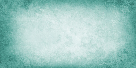 Light blue green background texture, white center and teal blue border with textured grunge design, old vintage pastel blue paper or wall banner