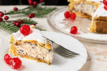 Panettone Cassata, traditional Italian Christmas dessert, panettone with ricotta cream.