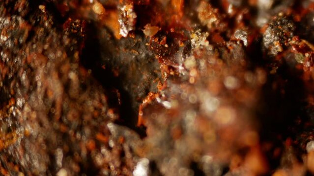 Surface of the Martian soil under a microscope. Day to night effect. Research Mars mission. Exploring uninhabited planets with rovers. Ferric chloride