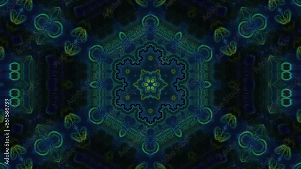 Canvas Prints loopable abstract colorful blue and green fractal kaleidoscope texture background on black. hypnotic