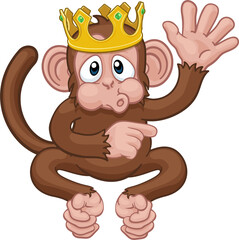 Monkey King Crown Cartoon Animal Waving Pointing