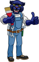 Panther Painter Decorator Holding Paintbrush