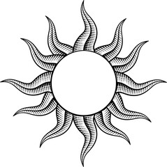 Sun Outline Woodcut Vintage Engraving Design