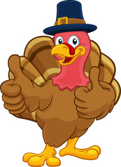 Turkey Pilgrim Hat Thanksgiving Cartoon Character