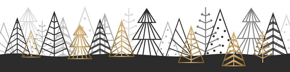 Golden Christmas trees - transparent background. PNG graphic