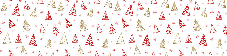 Golden Christmas trees - isolated. Banner. PNG illustration