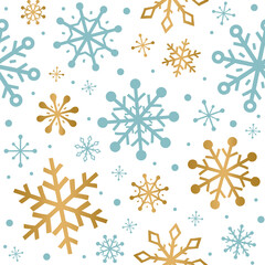 Seamless pattern with Christmas snowflakes on transparent background. PNG illustration