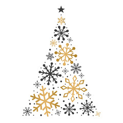 Transparent background with Christmas tree made of snowflakes. PNG illustration