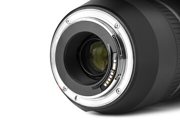 Backside of a dslr camera lens objective Transparent background. with clipping path