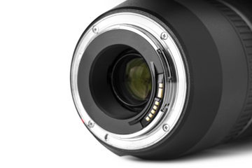 Backside of a dslr camera lens objective Transparent background. with clipping path
