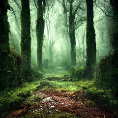 forest in the morning fog