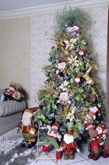 beautiful christmas decoration with balls garlands santa claus ornaments