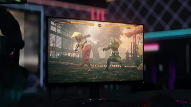 Playing vs npc characters in the combat computer game. Dying in the round vs Ai in the combat computer game. Failing the match vs the enemy in the combat computer video game. Defeat Screen.