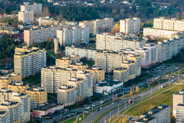 Fototapeta na wymiar panoramic aerial view of a huge residential complex with high-rise buildings
