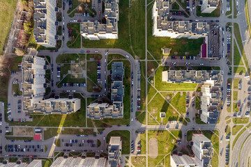 panoramic aerial view of a huge residential complex with high-rise buildings