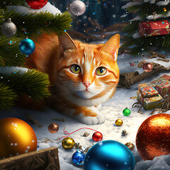 Fototapeta na wymiar Cat and Christmas tree