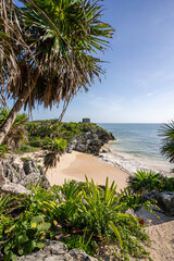 Beautiful beaches of Tulum In the archaeological zone of the Mayan pyramids.