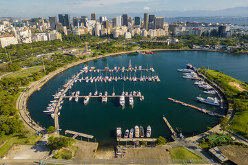 Fototapeta premium Aerial View of Marina da Gloria With Private Ships and Boats in Rio de Janeiro City