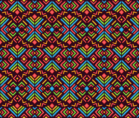 Bright Dayak 001. Ethnic Patterns. Seamless Pattern Designs.