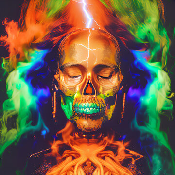 Skull In The Psychedelic Multicolored Fire