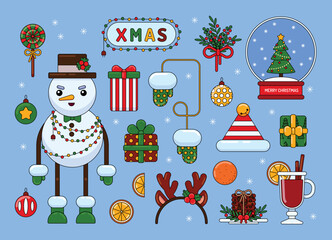 Christmas set with snowman and snowball