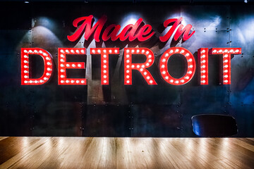 Made in Detroit sign neon lights