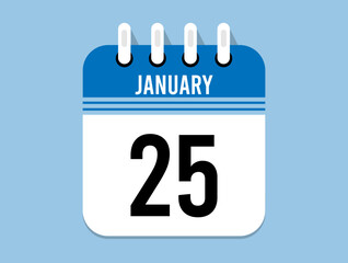 25 day January calendar icon. Banner for appointments, special dates and birthdays. Calendar vector for January in blue color on light background