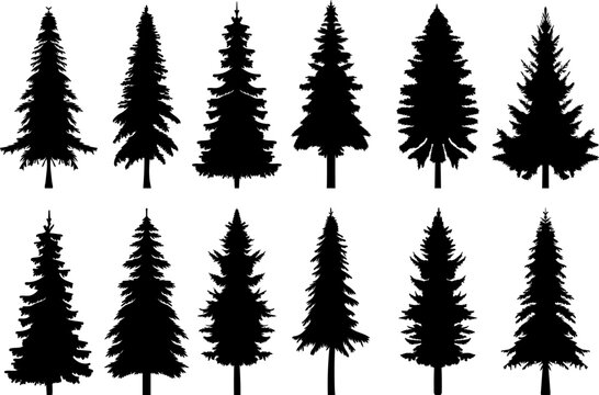 silhouette set of christmas tree design vector isolated