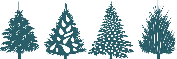 winter trees in flat style, isolated vector