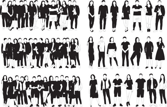 silhouette crowd of people set design vector isolated