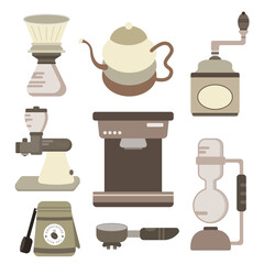 icon coffee maker set flat design cartoon concept. Enjoy fresh coffee. Vacuum coffee maker. Vector ,illustration.
