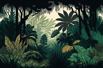 Jungle background. Tropical plants and trees wallpaper.