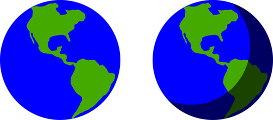Set of Earth World Globe Icon with and without Shadow. Vector Image.