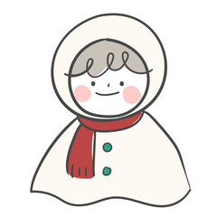 겨울 망토와 목도리를 두른 캐릭터 일러스트