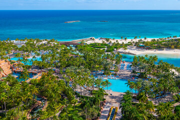 Paradise Beach aerial view with Royal Baths Pool and Paradise Lagoon at Atlantis on Paradise...