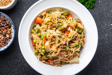 rice noodles vegetables veggie vegan food vegetarian asian food snack meal food snack on the table copy space food background rustic top view
