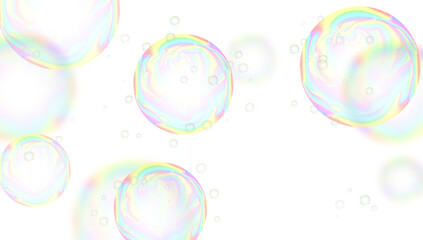 Realistic transparent multicolored soap bubbles