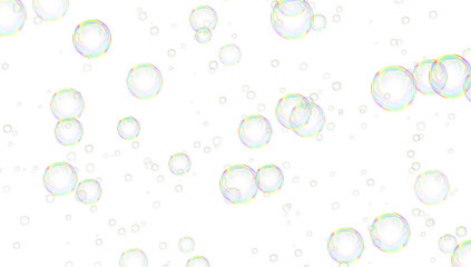 Realistic transparent multicolored soap bubbles