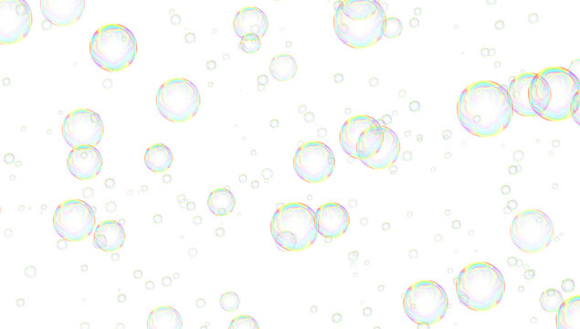 Realistic transparent multicolored soap bubbles