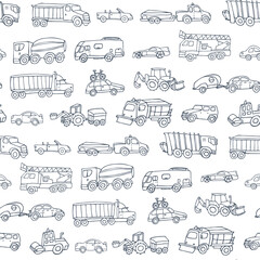 Cars building vector seamless pattern.