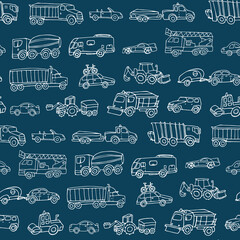 Cars building vector seamless pattern.