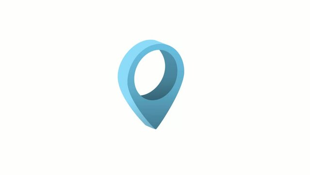 Isometric animation dark blue pin icon on the navigation map for positioning travel and transport