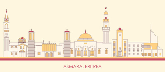 Cartoon Skyline panorama of city of Asmara, Eritrea - vector illustration