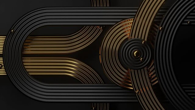 3D rendering, Looping animation of metallic golden balls rolling on a circular rail. abstract rotation animation 3D.