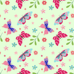 Seamless pattern with cute butterflies