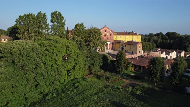 Aerial View Of The Morimondo Abbey. Morimondo, Province Of MIlan, Italy