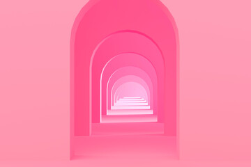 Minimal pastel abstract background and mock up for the presentation and exhibitions of products. Antique arches in the walls in perspective. 3d illustratio